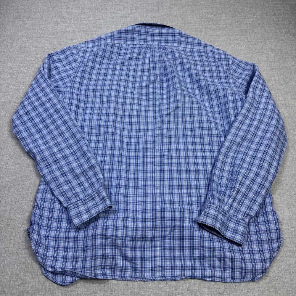 Ralph Lauren Slim Fit Button-Down Shirt Mens 2XL Blue Plaid Cotton Long Sleeve